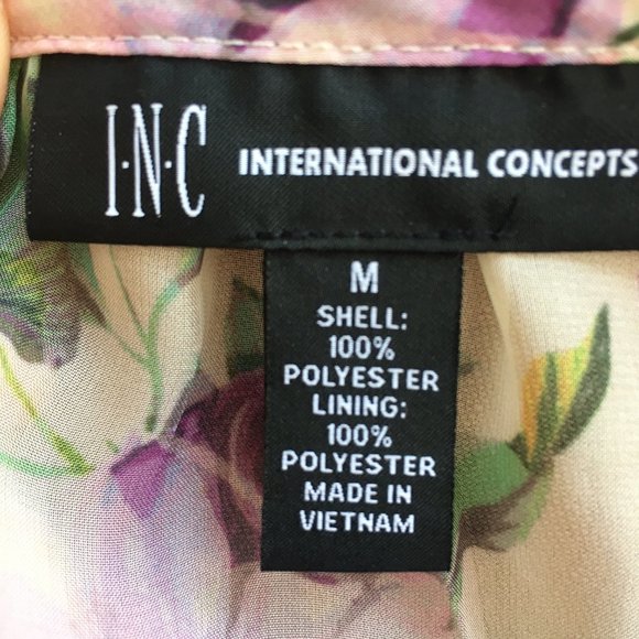 INC Floral Blouse Ivory Purple Green Short Sleeves Camisole Lining Size M - Picture 7 of 9
